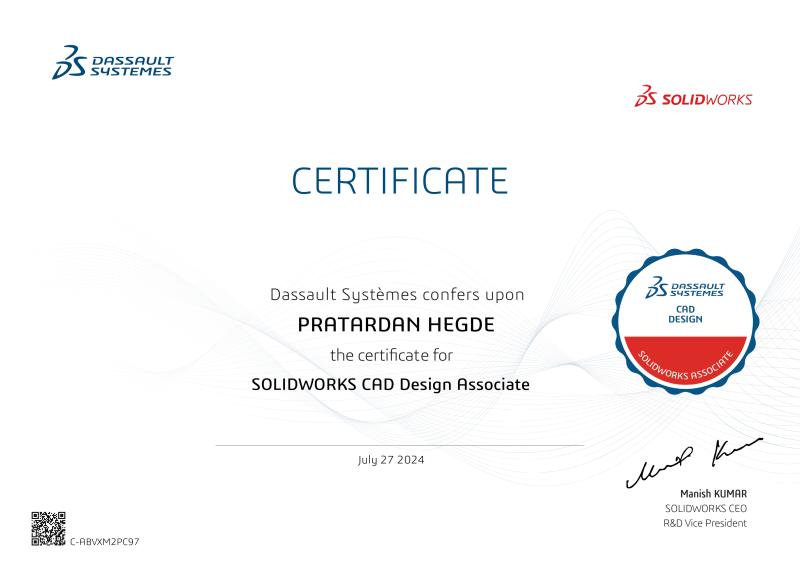 SOLIDWORKS CAD Design Associate Certificate