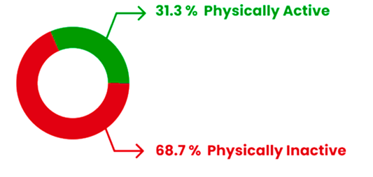 Donut chart showing statistics of physical activity: 31.3% active vs 68.7% inactive